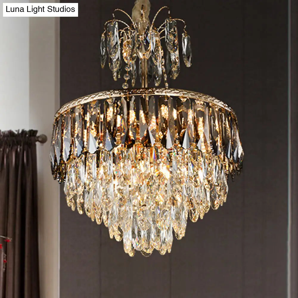 Contemporary Crystal Tiered Chandelier - 8 Head Gold Pendant Lighting For Living Room