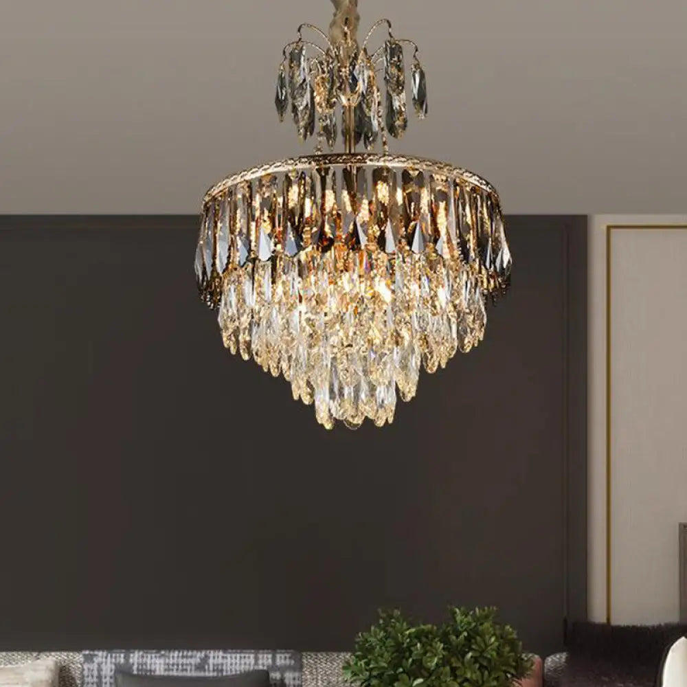 Contemporary 8-Head Crystal Tiered Chandelier - Gold Ceiling Pendant Light For Living Room