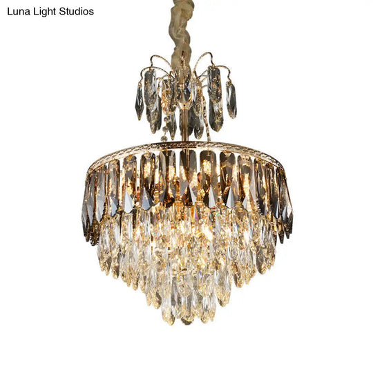 Contemporary Crystal Tiered Chandelier - 8 Head Gold Pendant Lighting For Living Room