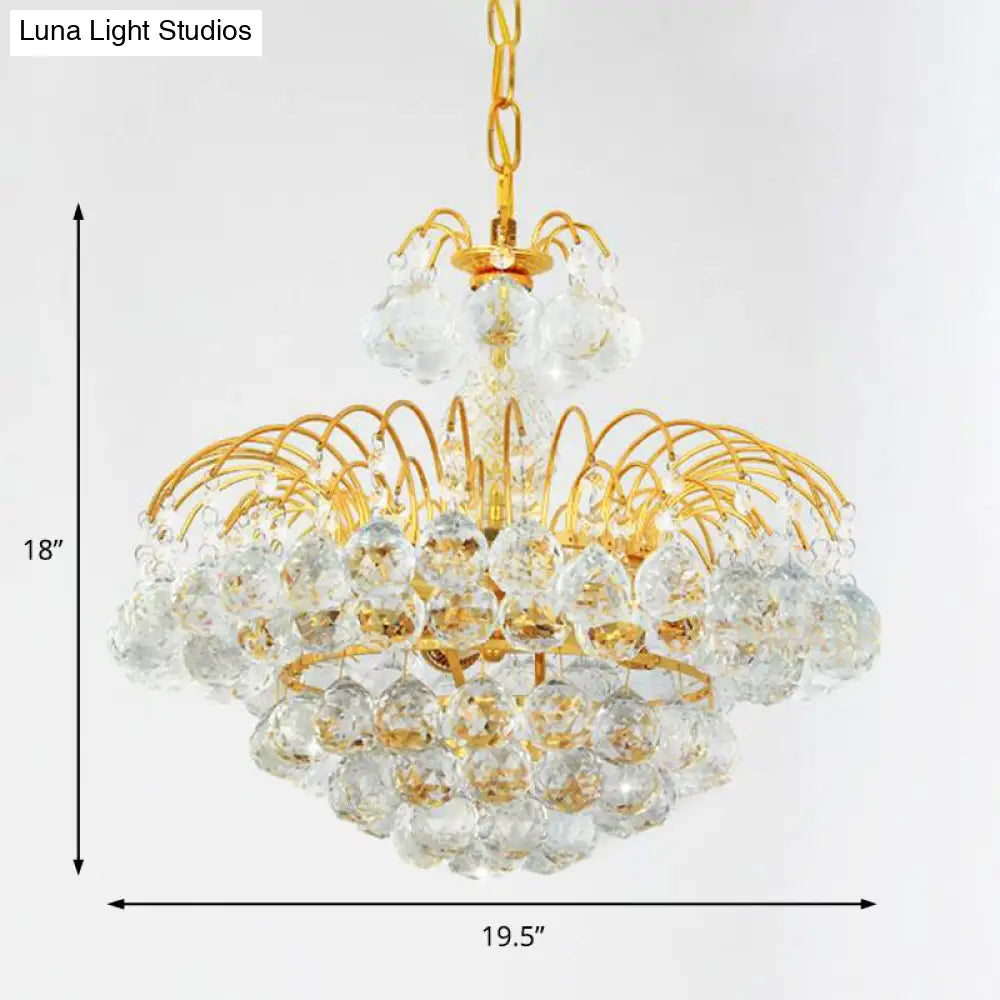 Contemporary 8-Light Chrome/Gold Cascade Chandelier With Crystal Ball Shade 16’/19.5’ Wide