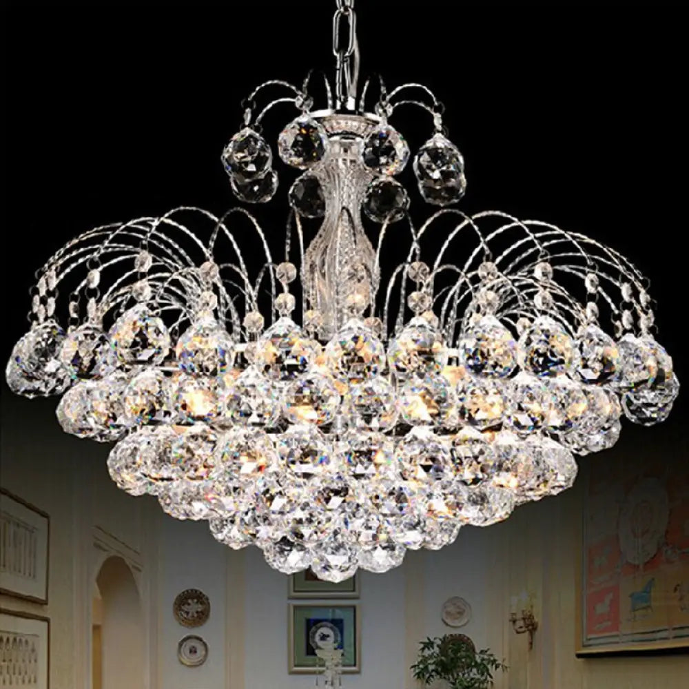 Contemporary 8-Light Chrome/Gold Cascade Chandelier With Crystal Ball Shade 16’/19.5’ Wide