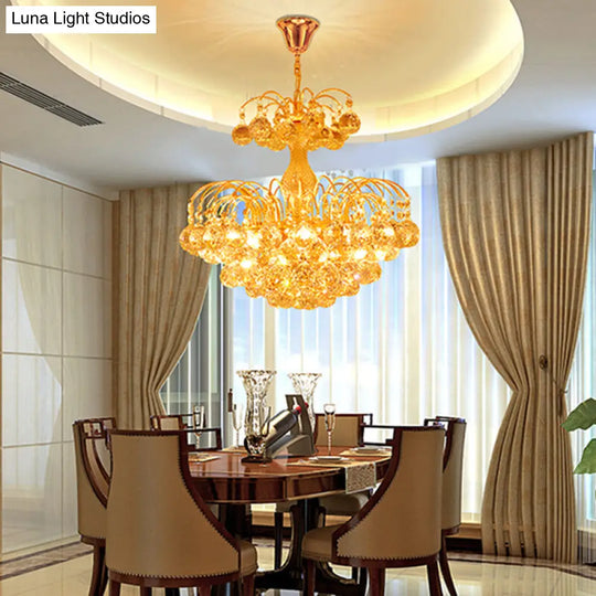 Modern 8-Light Hanging Cascade Chandelier - Chrome/Gold Finish With Crystal Ball Shades 16/19.5 Wide