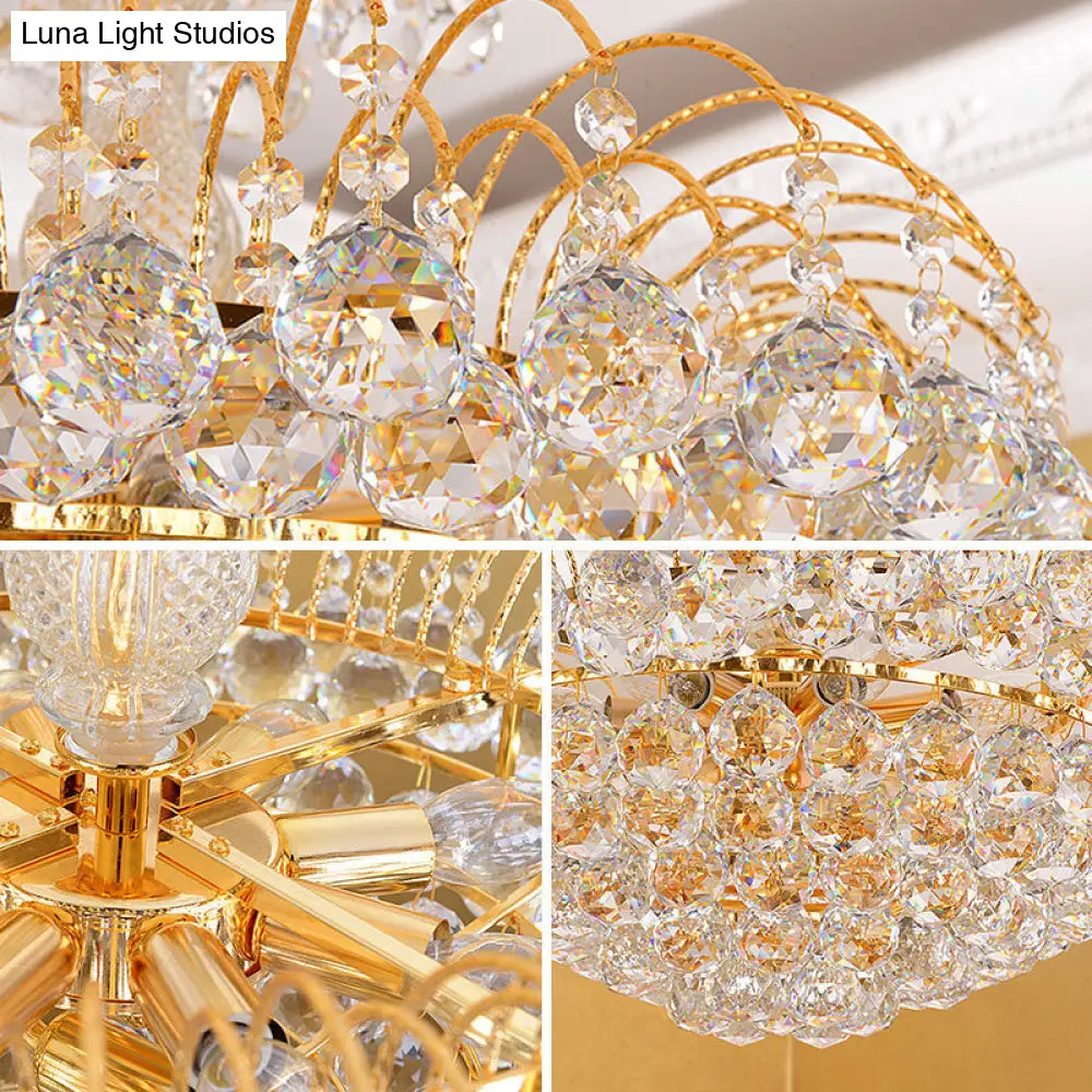 Modern 8-Light Hanging Cascade Chandelier - Chrome/Gold Finish With Crystal Ball Shades 16/19.5 Wide