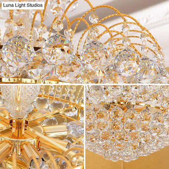 Modern 8-Light Hanging Cascade Chandelier - Chrome/Gold Finish With Crystal Ball Shades 16/19.5 Wide