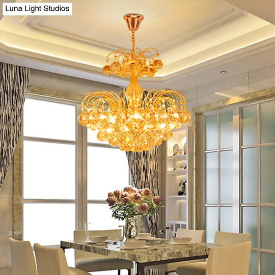 Contemporary 8-Light Chrome/Gold Cascade Chandelier With Crystal Ball Shade 16’/19.5’ Wide