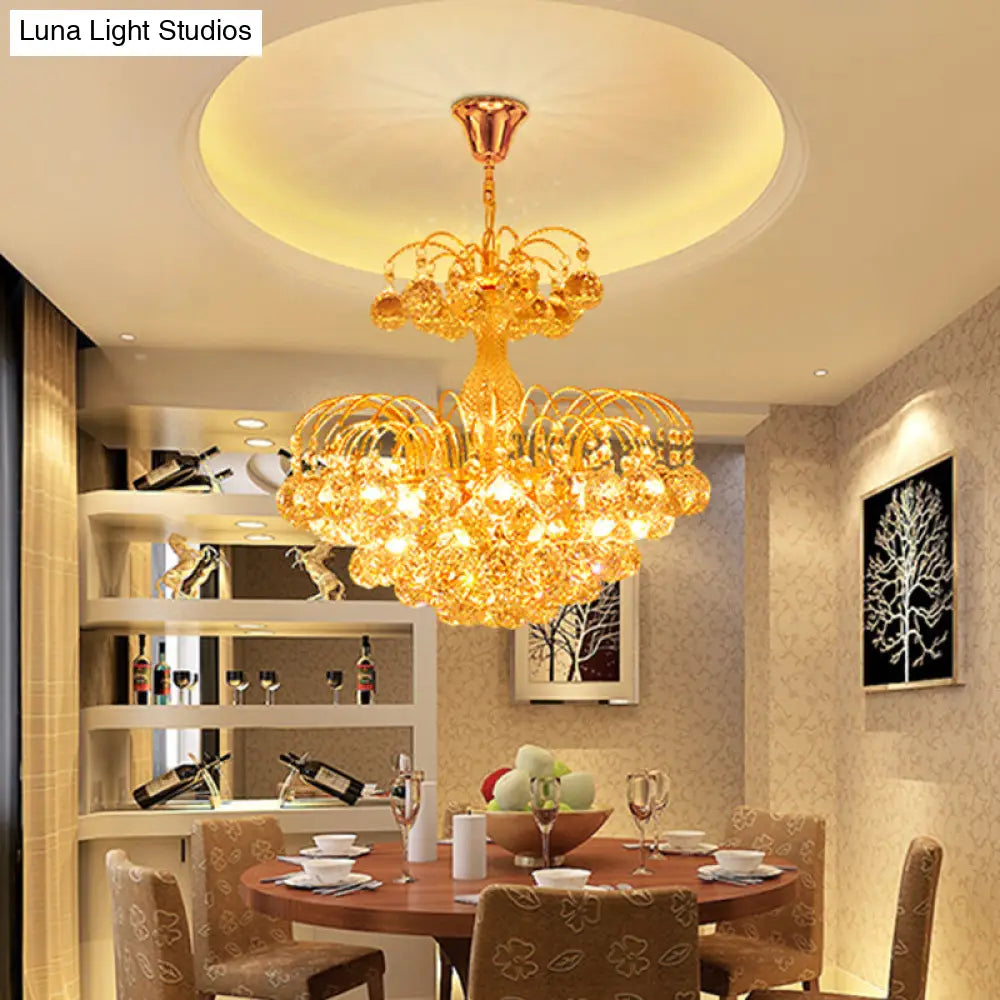 Contemporary 8-Light Chrome/Gold Cascade Chandelier With Crystal Ball Shade 16’/19.5’ Wide