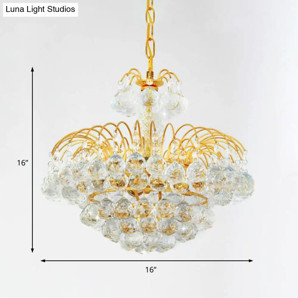 Modern 8-Light Hanging Cascade Chandelier - Chrome/Gold Finish With Crystal Ball Shades 16/19.5 Wide