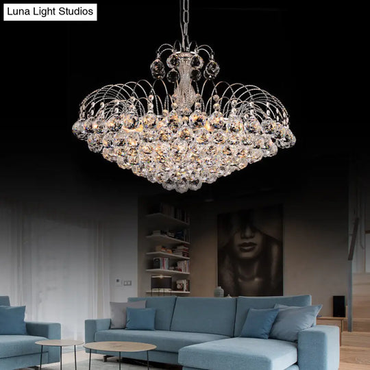 Modern 8-Light Hanging Cascade Chandelier - Chrome/Gold Finish With Crystal Ball Shades 16/19.5 Wide