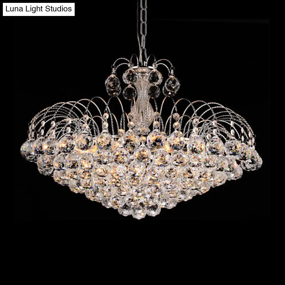 Contemporary 8-Light Chrome/Gold Cascade Chandelier With Crystal Ball Shade 16’/19.5’ Wide