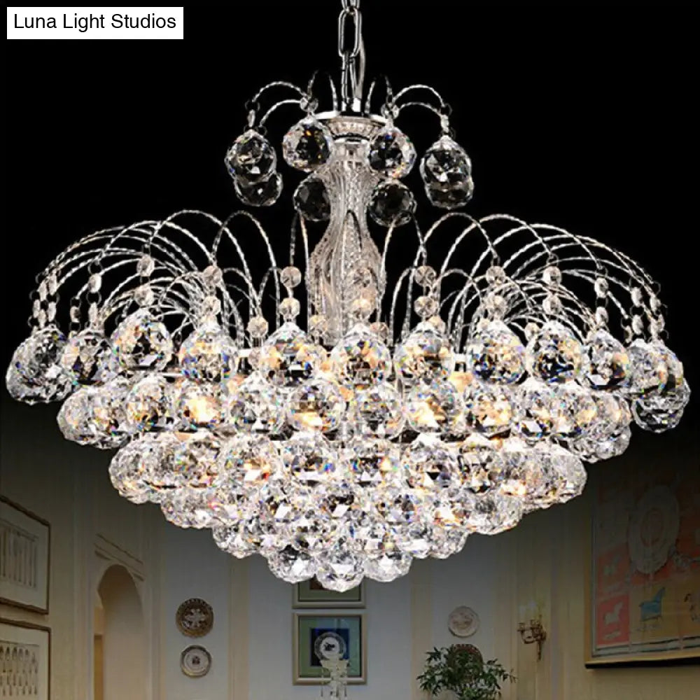 Modern 8-Light Hanging Cascade Chandelier - Chrome/Gold Finish With Crystal Ball Shades 16/19.5 Wide