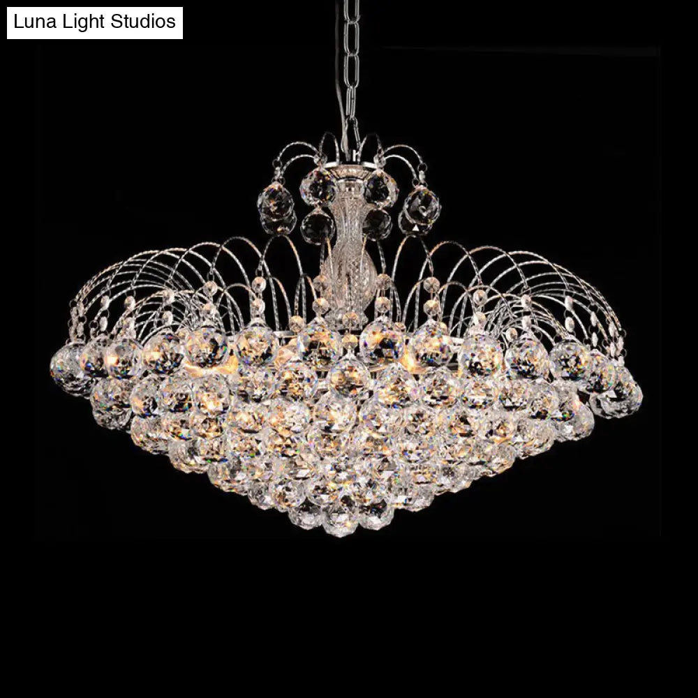 Modern 8-Light Hanging Cascade Chandelier - Chrome/Gold Finish With Crystal Ball Shades 16/19.5 Wide