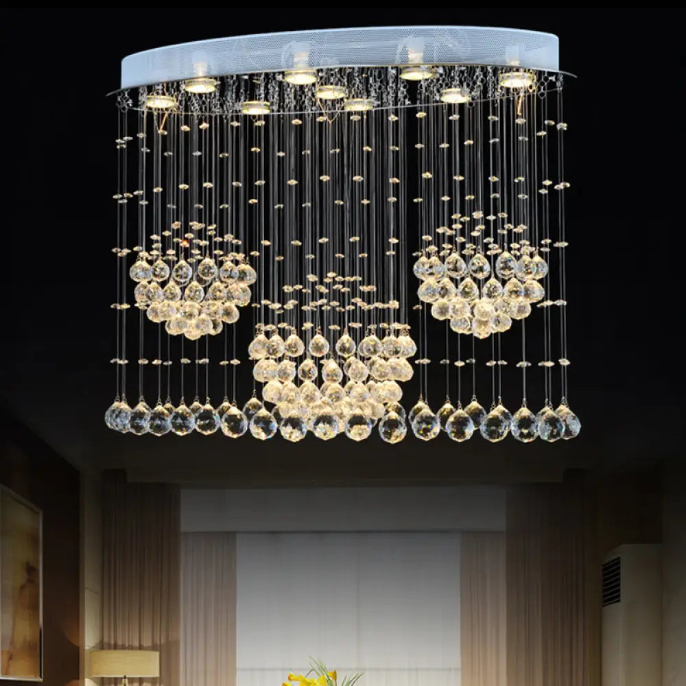 Contemporary 9 - Bulb Crystal Drape Flushmount Ceiling Light For Bedroom - Modern Stainless Steel