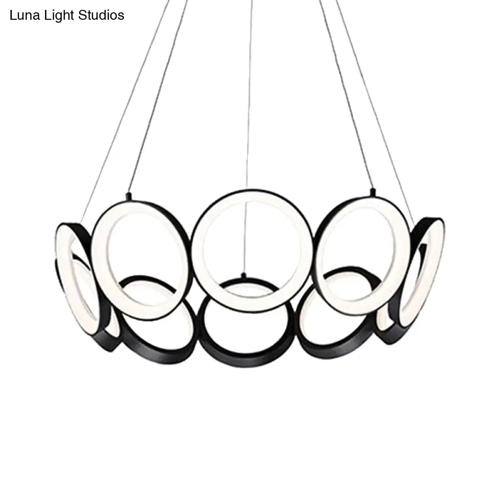 Contemporary Acrylic Black/Gold Led Chandelier - Multi-Ring Hanging Pendant Light In White/Warm For