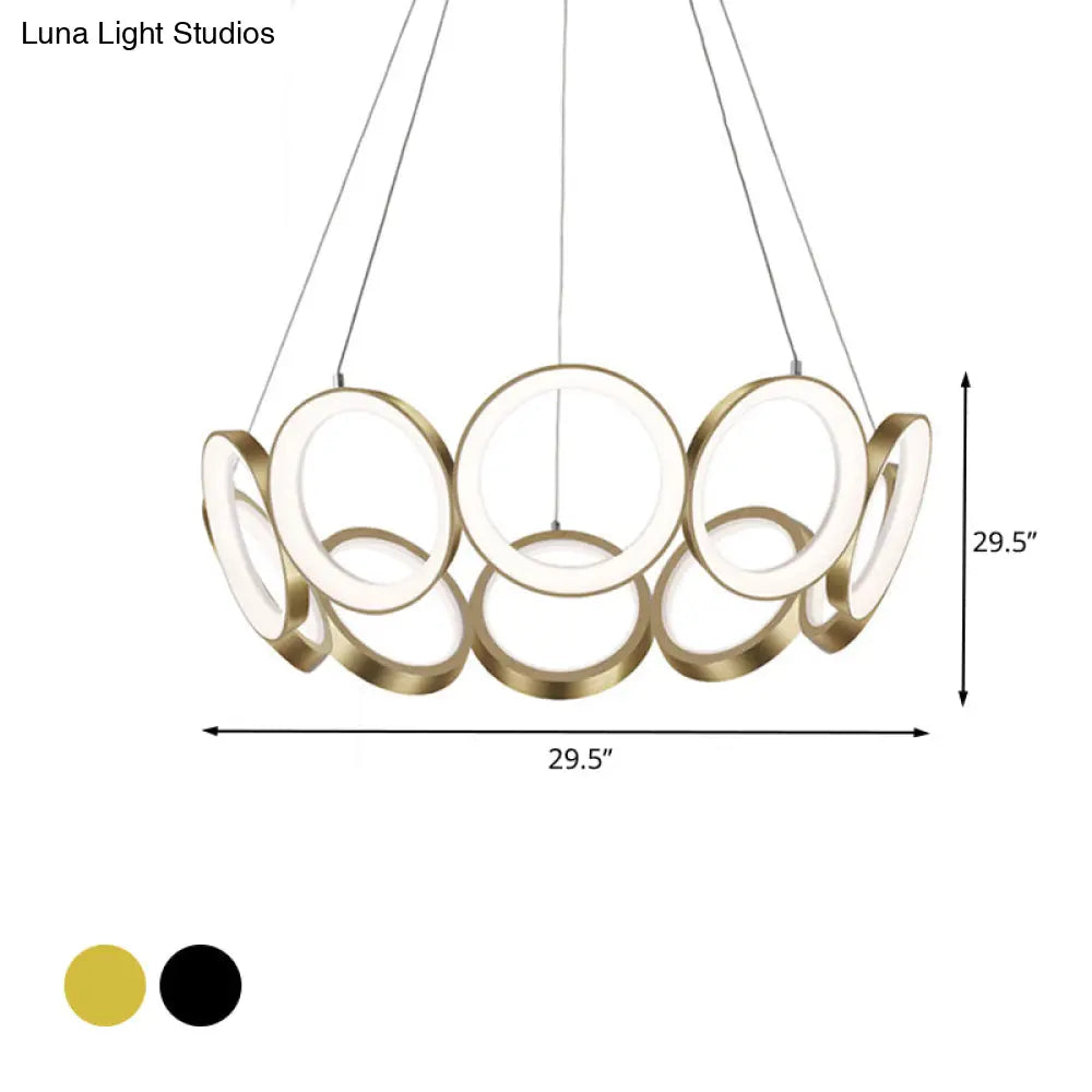 Contemporary Acrylic Black/Gold Led Chandelier - Multi-Ring Hanging Pendant Light In White/Warm For