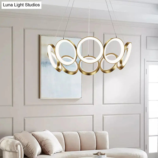 Contemporary Black/Gold Led Chandelier With Multi-Ring Design - Stylish Acrylic Pendant For Living