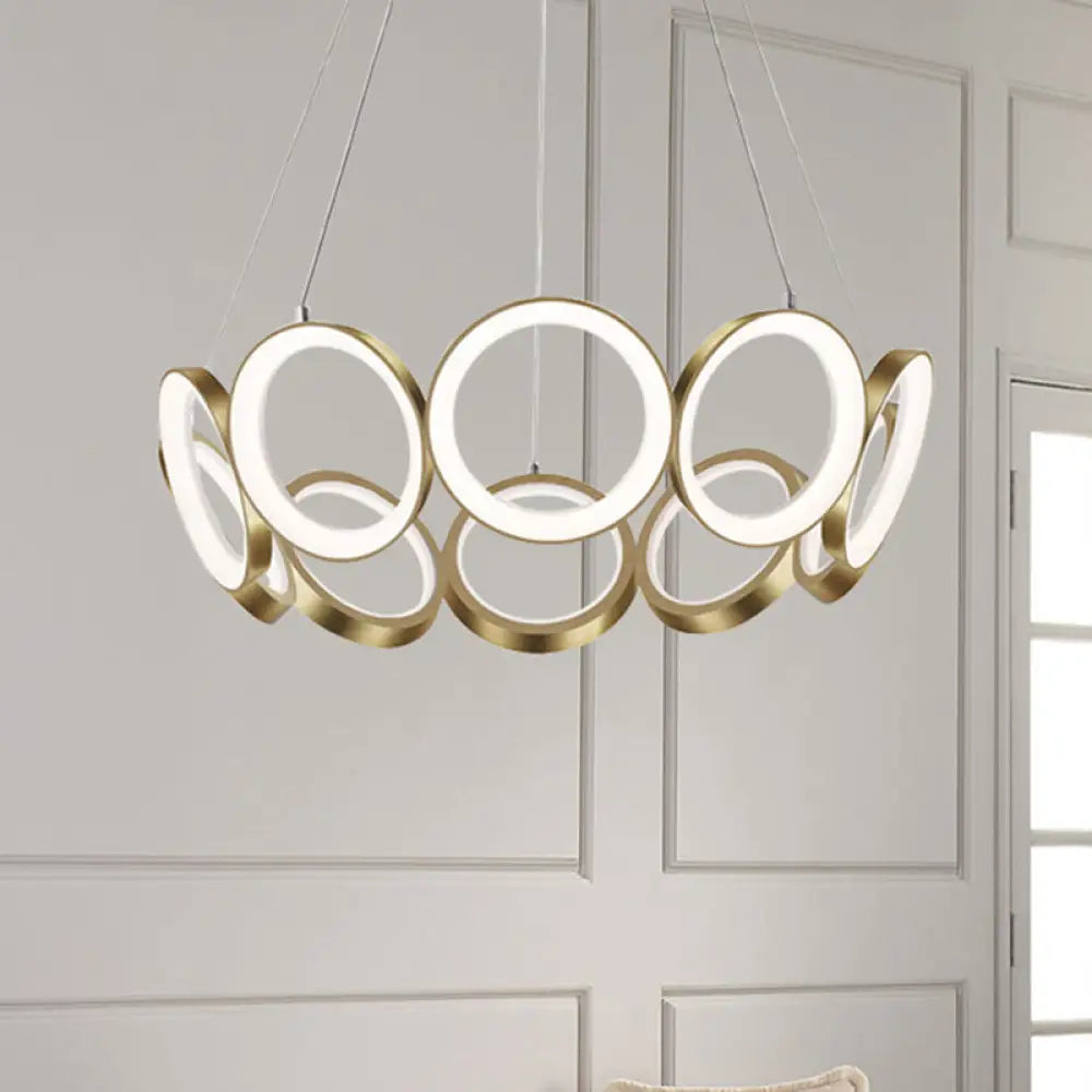 Contemporary Acrylic Black/Gold Led Chandelier - Multi-Ring Hanging Pendant Light In White/Warm For