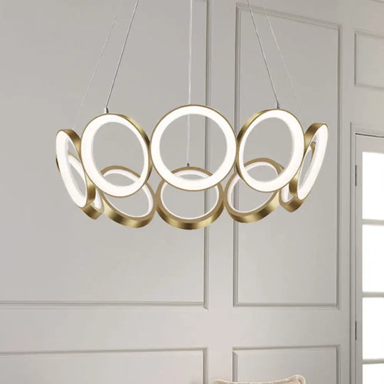 Contemporary Acrylic Black/Gold Led Chandelier - Multi-Ring Hanging Pendant Light In White/Warm For