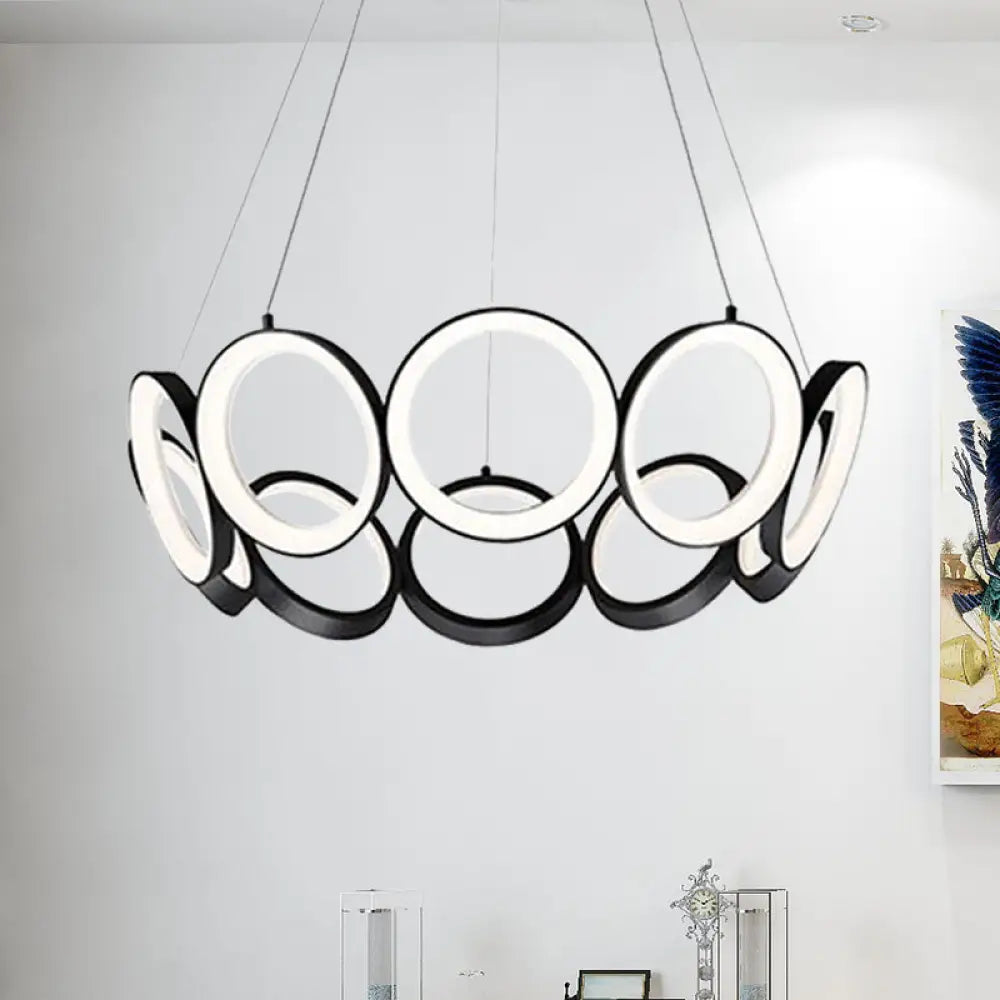 Contemporary Acrylic Black/Gold Led Chandelier - Multi-Ring Hanging Pendant Light In White/Warm For