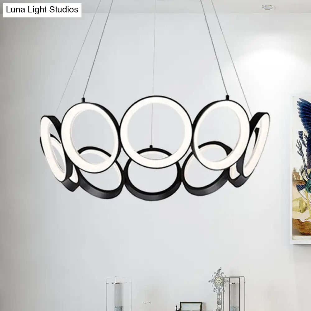 Contemporary Black/Gold Led Chandelier With Multi-Ring Design - Stylish Acrylic Pendant For Living