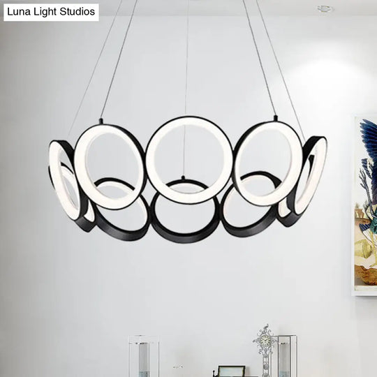 Contemporary Black/Gold Led Chandelier With Multi-Ring Design - Stylish Acrylic Pendant For Living