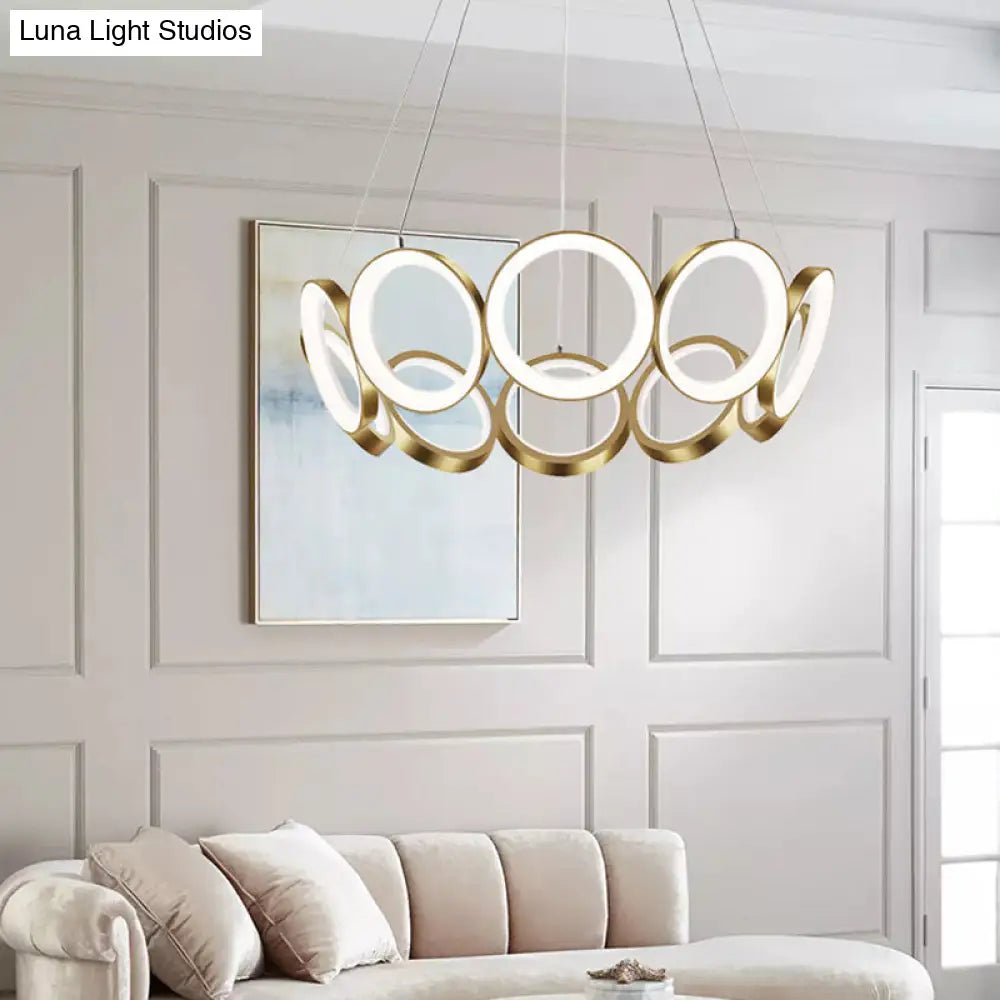 Contemporary Acrylic Black/Gold Led Chandelier - Multi-Ring Hanging Pendant Light In White/Warm For