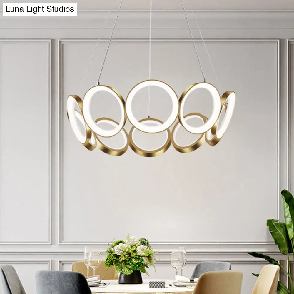 Contemporary Black/Gold Led Chandelier With Multi-Ring Design - Stylish Acrylic Pendant For Living