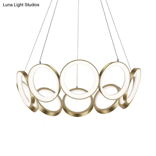 Contemporary Acrylic Black/Gold Led Chandelier - Multi-Ring Hanging Pendant Light In White/Warm For