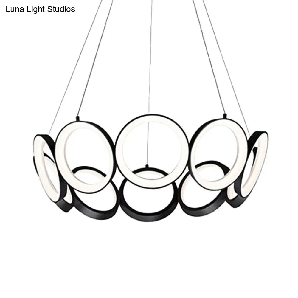 Contemporary Black/Gold Led Chandelier With Multi-Ring Design - Stylish Acrylic Pendant For Living