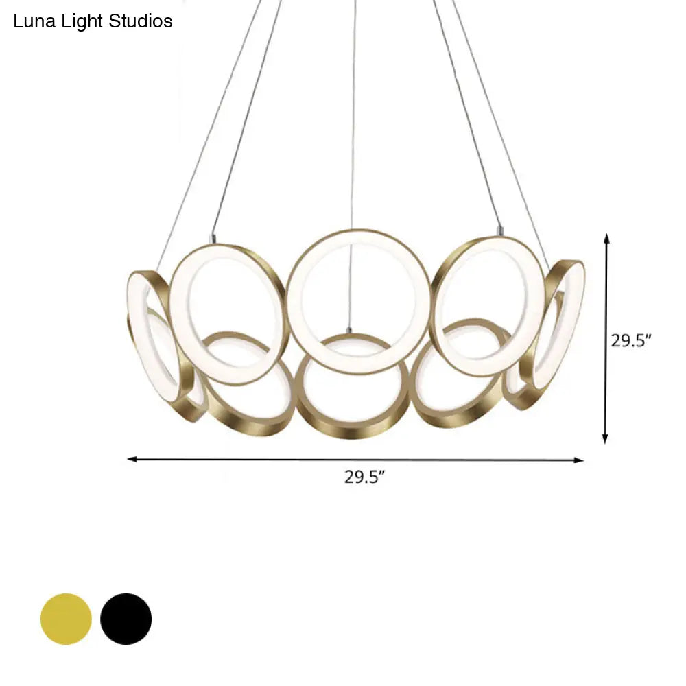 Contemporary Black/Gold Led Chandelier With Multi-Ring Design - Stylish Acrylic Pendant For Living