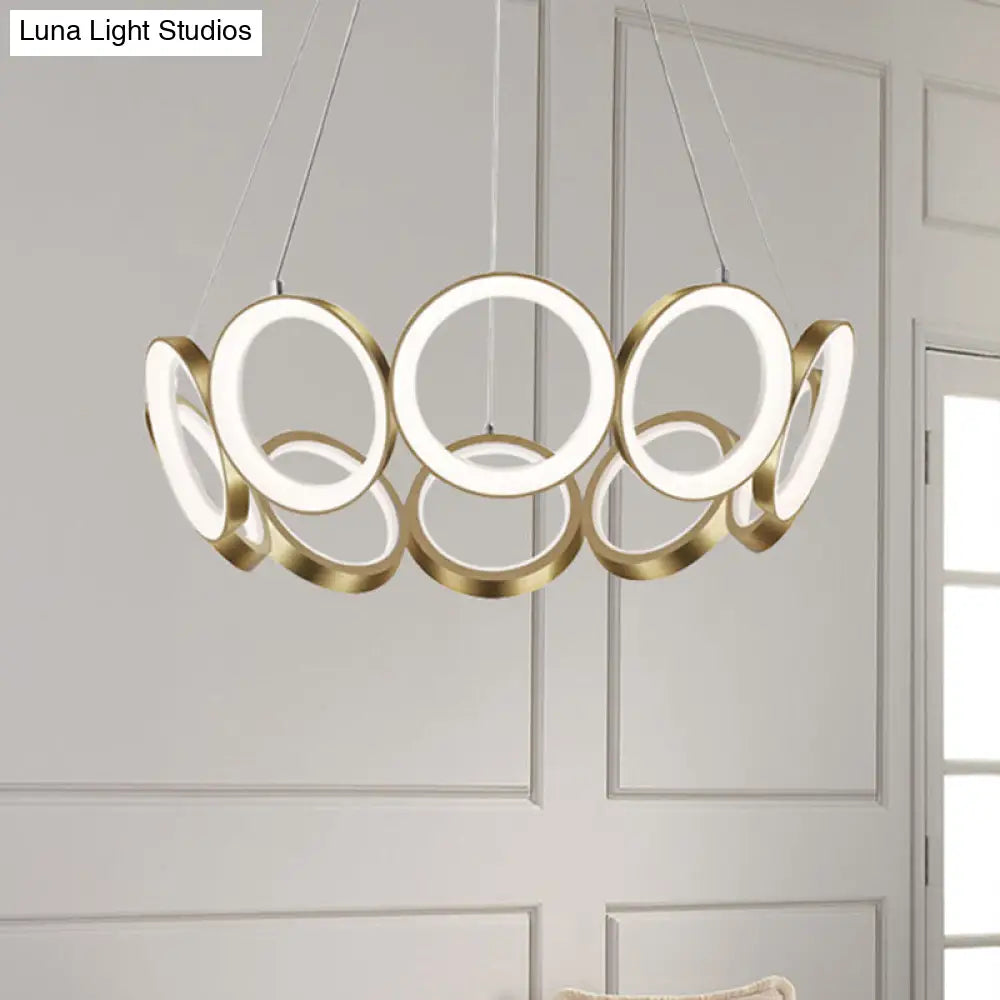 Contemporary Black/Gold Led Chandelier With Multi-Ring Design - Stylish Acrylic Pendant For Living