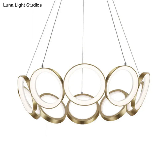 Contemporary Black/Gold Led Chandelier With Multi-Ring Design - Stylish Acrylic Pendant For Living