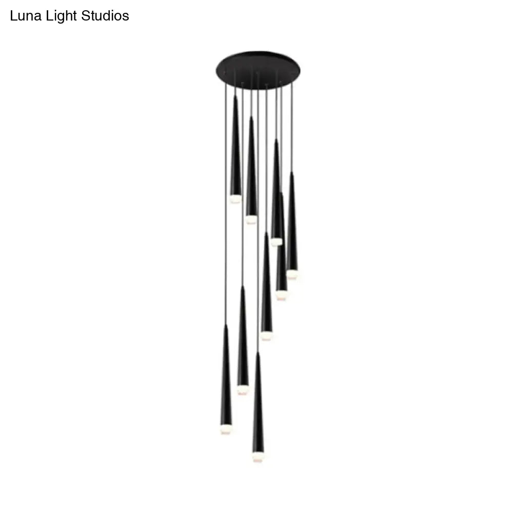 Contemporary Acrylic Black Pendant Lamp With Spiral Design - 9/12/18 Lights Ideal For Stairs