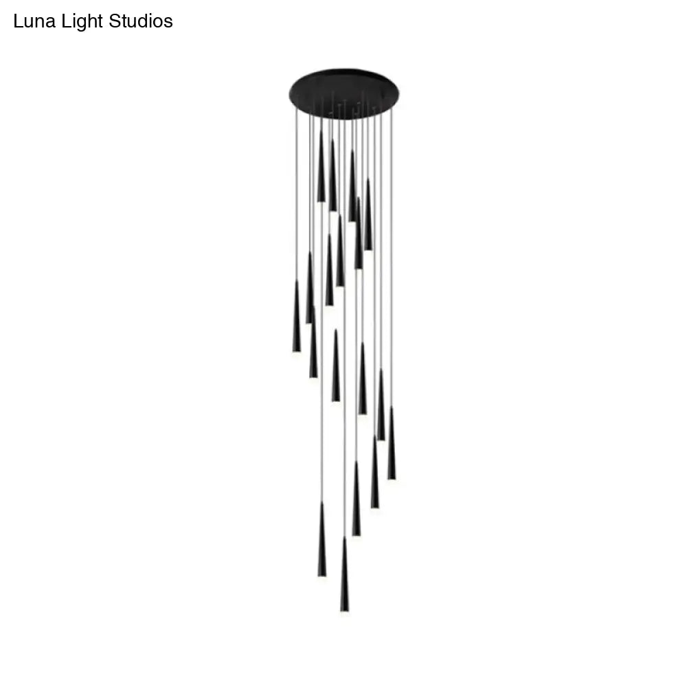 Contemporary Acrylic Black Hanging Lamp: 9/12/18 Lights Multi Light Pendant With Spiral Design For