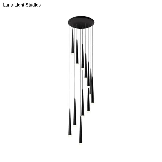 Contemporary Acrylic Black Pendant Lamp With Spiral Design - 9/12/18 Lights Ideal For Stairs