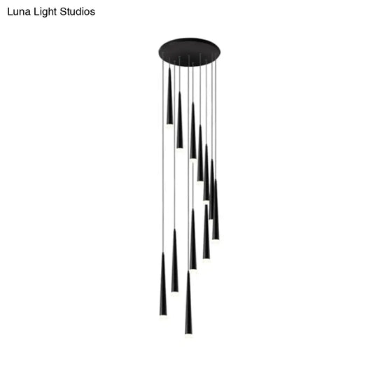 Contemporary Acrylic Black Hanging Lamp: 9/12/18 Lights Multi Light Pendant With Spiral Design For