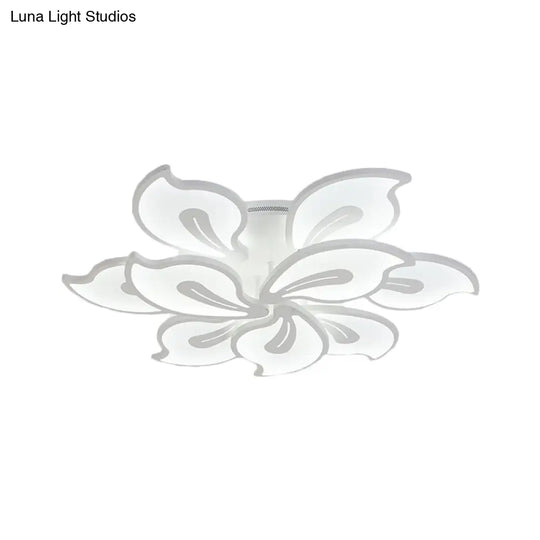 Contemporary Acrylic Blossom Ceiling Flush Light With White Semi Mount - 5/9 Heads