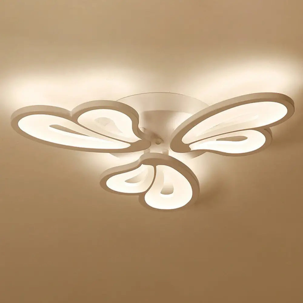 Contemporary Acrylic Butterfly Flush Mount Led Ceiling Light In White 3 / Warm