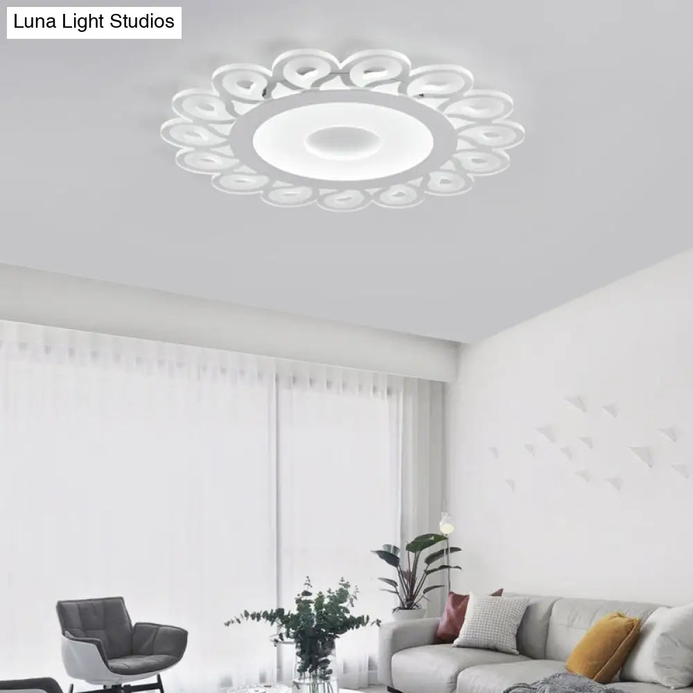 Contemporary Acrylic Circular Ceiling Light With Drop Pattern Led Flush Mount For Living Room White