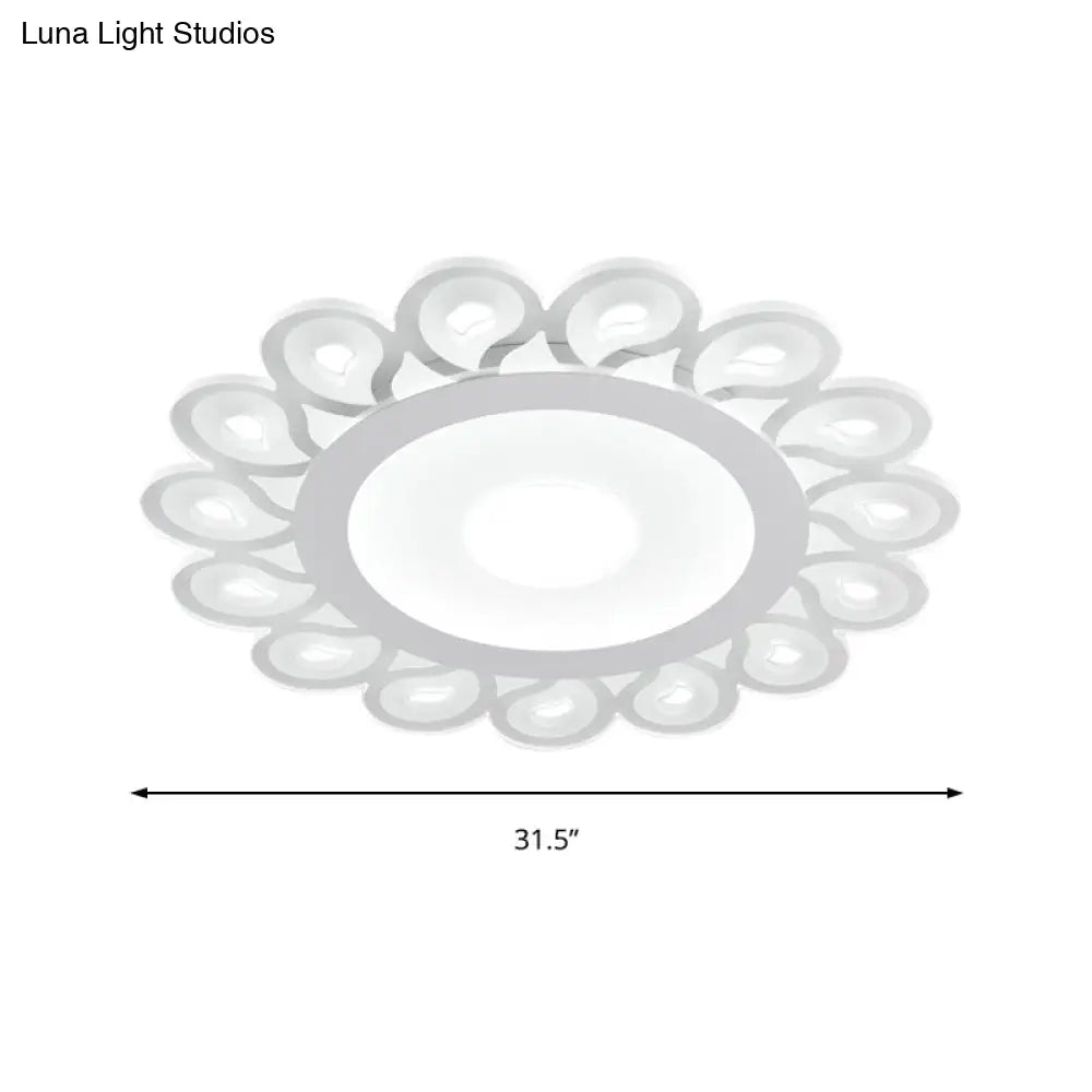 Contemporary Acrylic Circular Ceiling Light With Drop Pattern Led Flush Mount For Living Room White