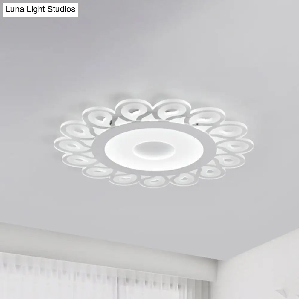 Contemporary Acrylic Circular Ceiling Light With Drop Pattern Led Flush Mount For Living Room White