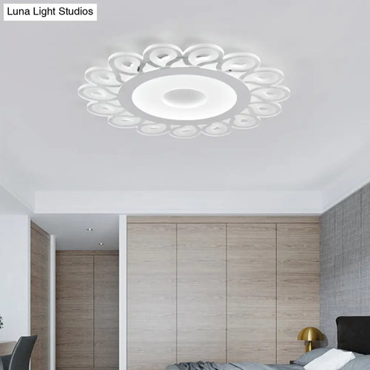 Contemporary Acrylic Circular Ceiling Light With Drop Pattern Led Flush Mount For Living Room White