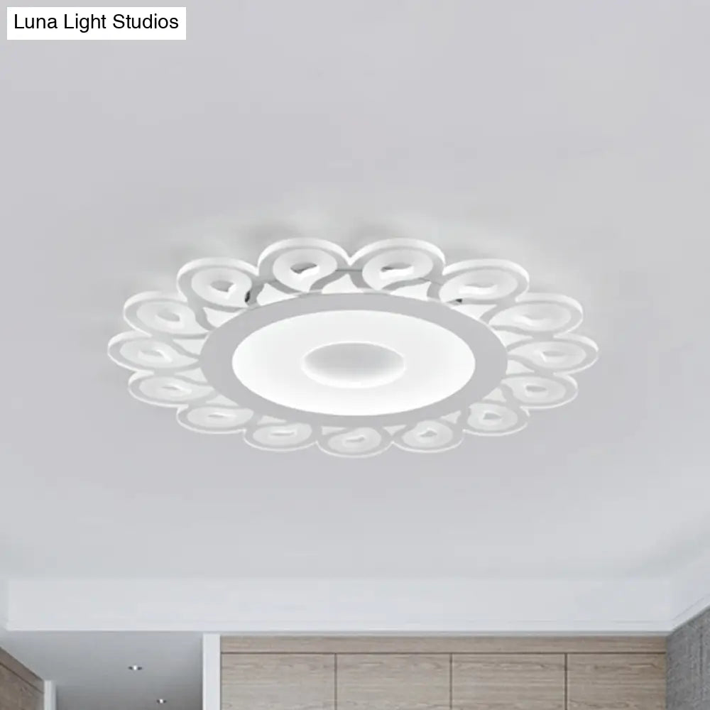 Contemporary Acrylic Circular Ceiling Light With Drop Pattern Led Flush Mount For Living Room White