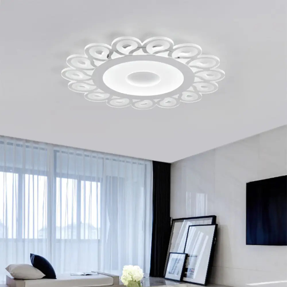 Contemporary Acrylic Circular Ceiling Light With Drop Pattern Led Flush Mount For Living Room White