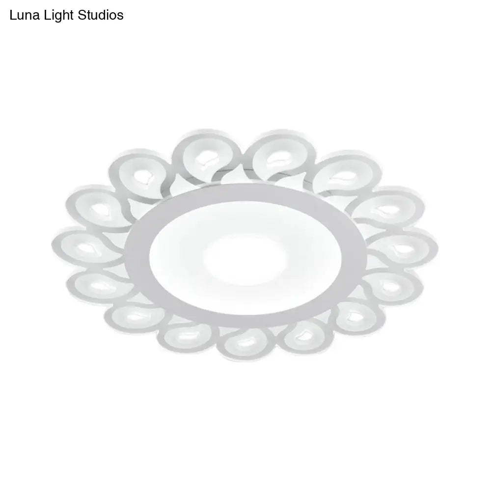 Contemporary Acrylic Circular Ceiling Light With Drop Pattern Led Flush Mount For Living Room White