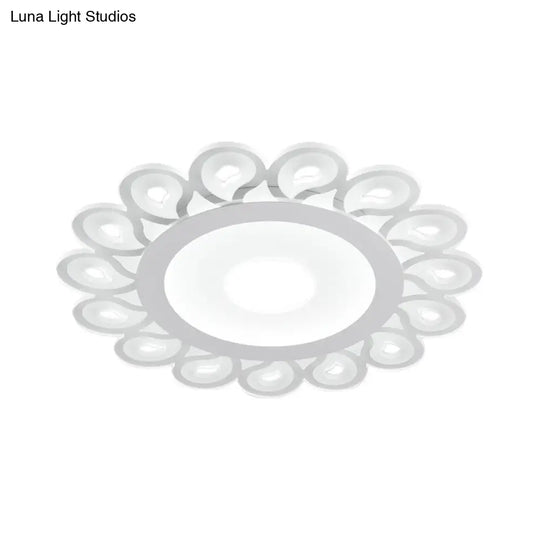 Contemporary Acrylic Circular Ceiling Light With Drop Pattern Led Flush Mount For Living Room White