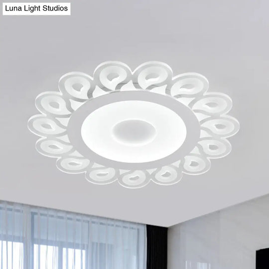 Contemporary Acrylic Circular Ceiling Light With Drop Pattern Led Flush Mount For Living Room White