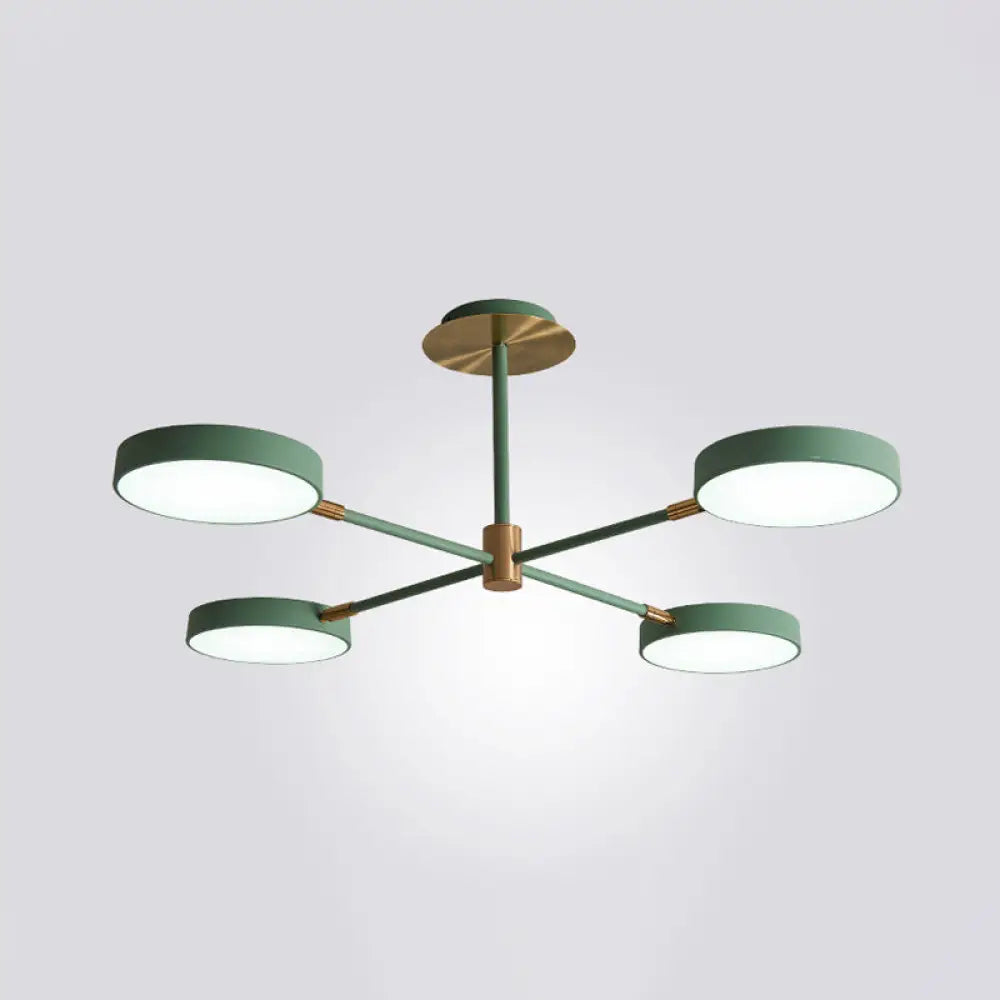 Contemporary Acrylic Drum Pendant Chandelier With Sputnik Design 4 / Green