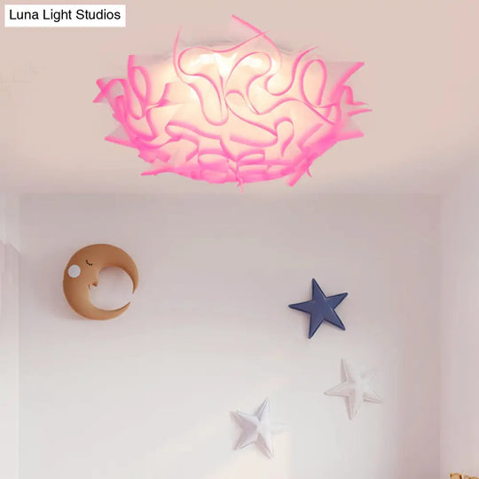 Contemporary Acrylic Flush Ceiling Lamp With Led Light Fixture - Blue/Brown/Orange Pink