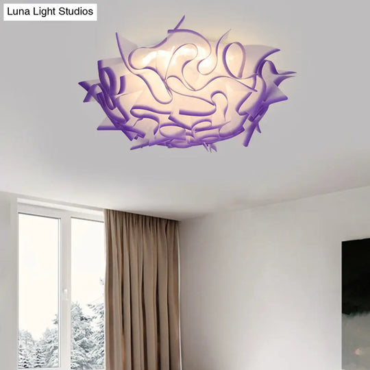 Contemporary Acrylic Flush Ceiling Lamp With Led Light Fixture - Blue/Brown/Orange Purple