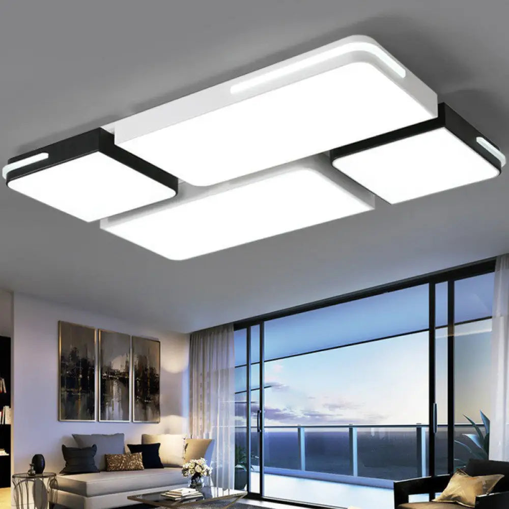 Contemporary Acrylic Flush Ceiling Light - Black And White Led Fixture Black - White / 29.5’